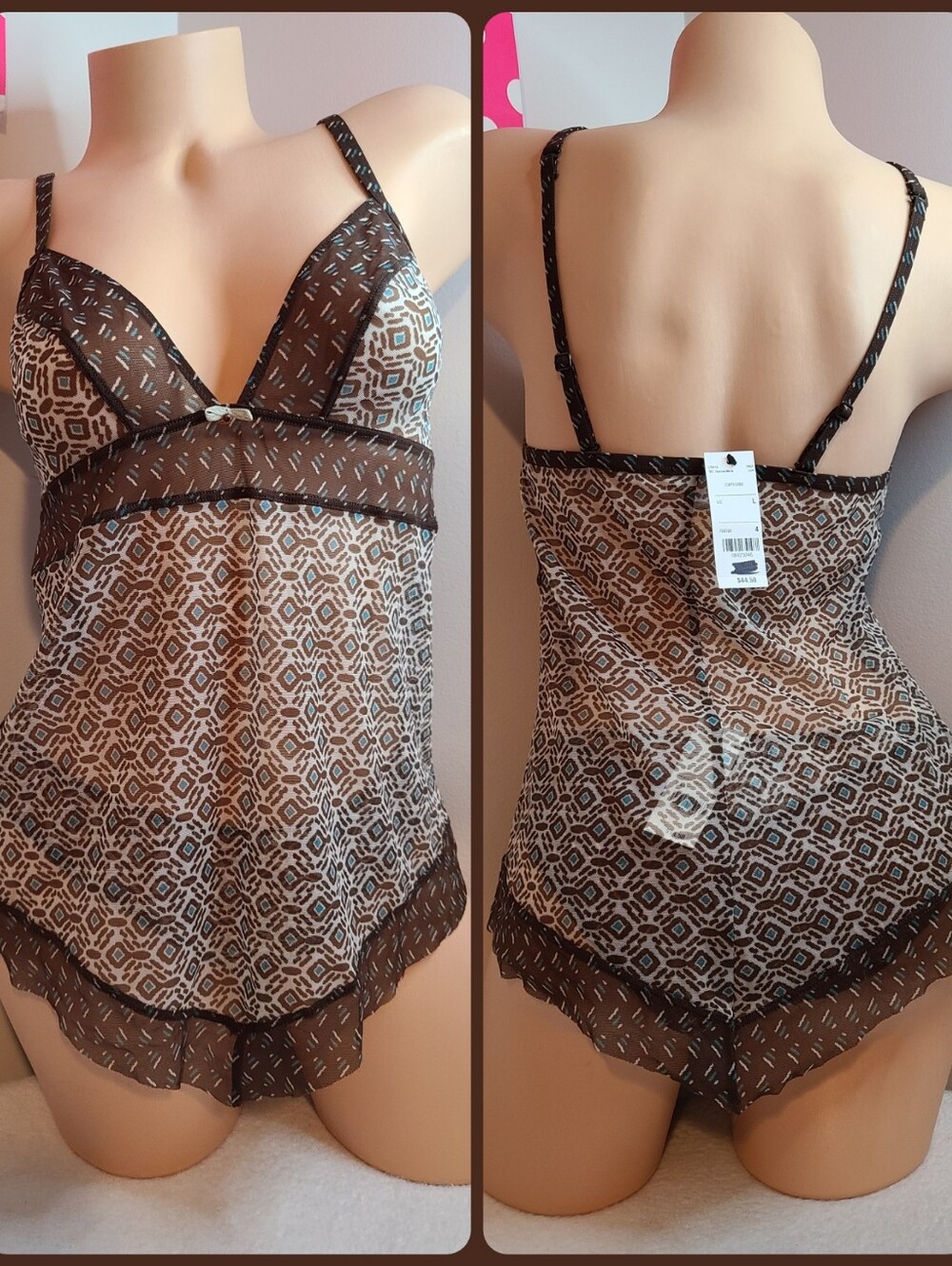Vintage Y2K Intimissimi Geometric Printed Hanky Cami & Panty Set Size M/L